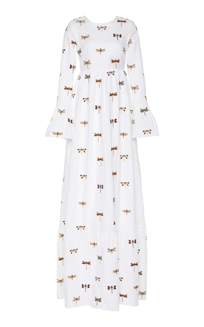 Shop Agua By Agua Bendita Papaya Dragonfly Linen Maxi Dress In Print