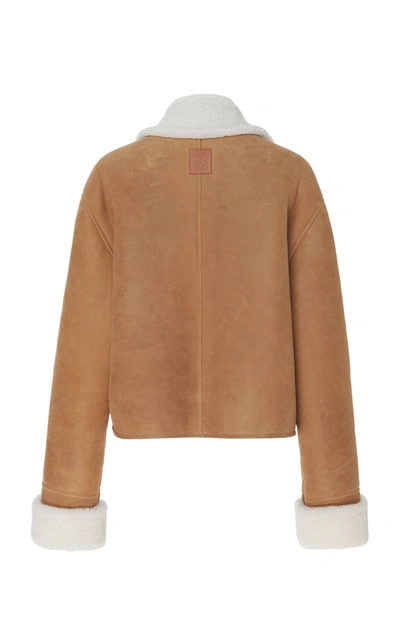 Shop Loewe Cropped Shearling Jacket In Brown