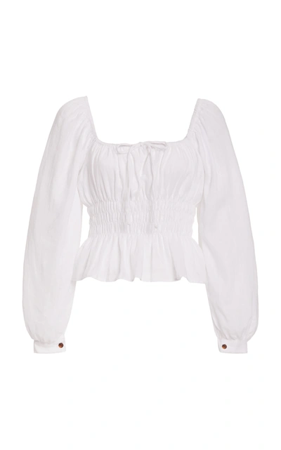 Shop Faithfull The Brand Women's Bellano Smocked Linen Top In White