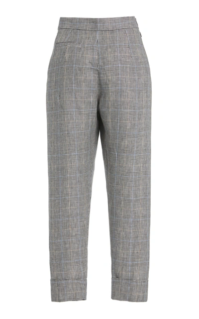 Shop Rachel Comey Westside Pleated Plaid Linen Cuffed Pants In Grey