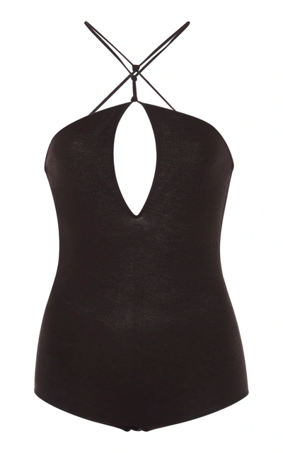 Shop Bottega Veneta Twist-neck Cashmere-blend Bodysuit In Black