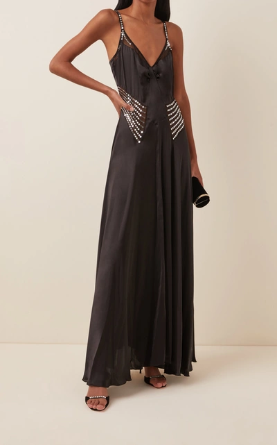 Shop Rabanne Sequin-embellished Cape-effect Satin Maxi Dress In Black