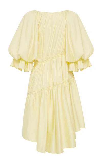Shop Aje Women's Ambience Tie-detailed Cotton Asymmetric Mini Dress In Yellow