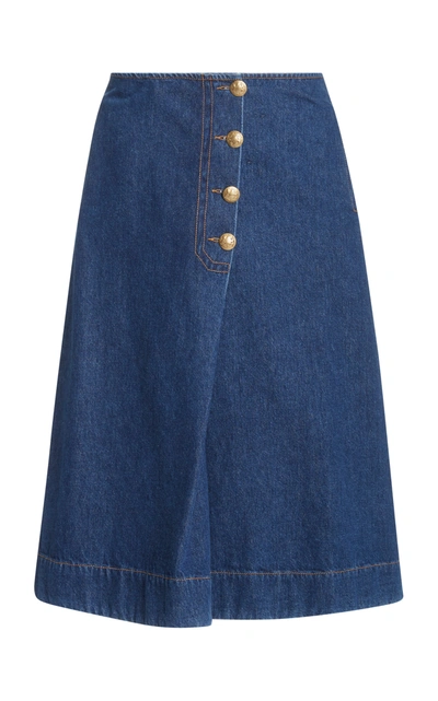 Shop Wales Bonner London Denim Wrap Midi Skirt In Medium Wash