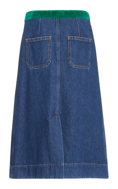 Shop Wales Bonner London Denim Wrap Midi Skirt In Medium Wash