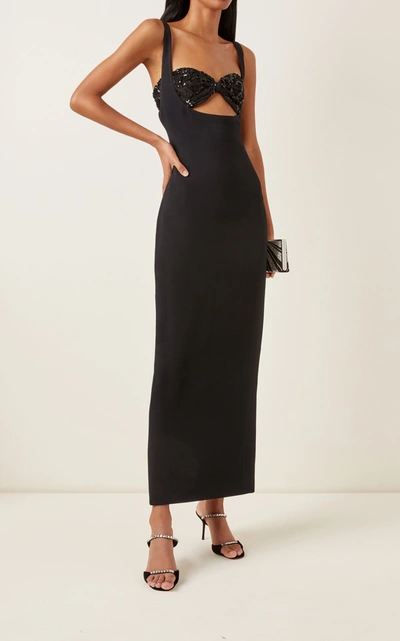 Shop Alessandra Rich Women's Sequined Bra-inset Cady Midi Dress In Black