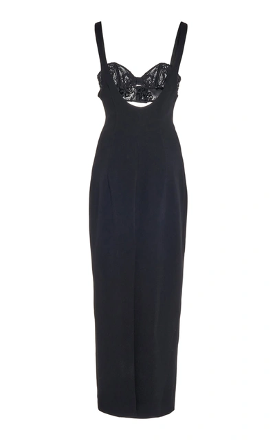 Shop Alessandra Rich Women's Sequined Bra-inset Cady Midi Dress In Black