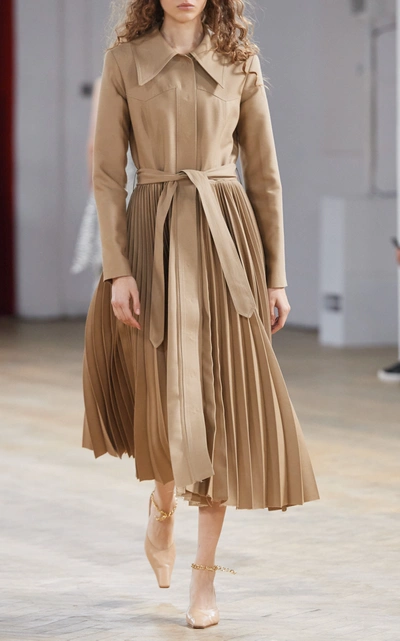 Shop A.w.a.k.e. Women's Pleated Wool-silk Coat Dress In Neutral