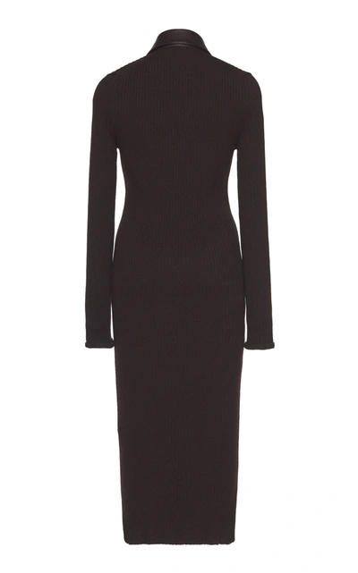 Shop Bottega Veneta Collared Knitted Wool-blend Midi Dress In Black