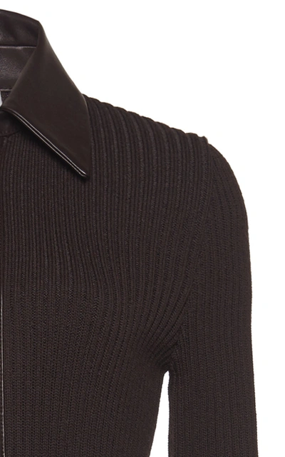 Shop Bottega Veneta Collared Knitted Wool-blend Midi Dress In Black