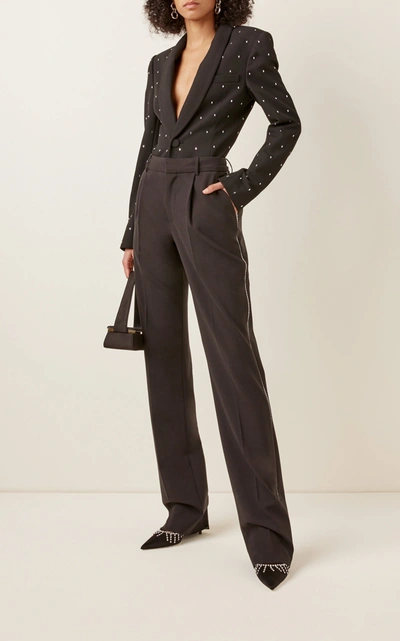 Shop Area Crystal-embellished Straight-leg Trousers In Black