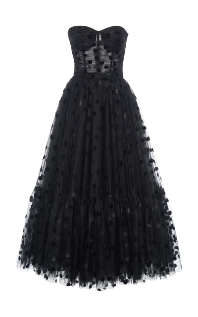 Shop Dolce & Gabbana Flocked Polka-dot Tulle Strapless Cocktail Dress In Black