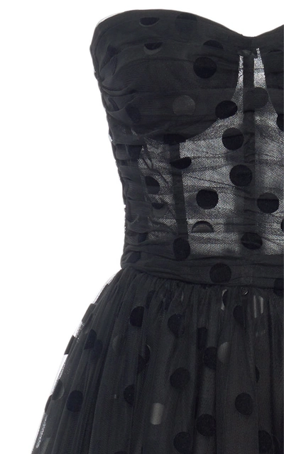 Shop Dolce & Gabbana Flocked Polka-dot Tulle Strapless Cocktail Dress In Black