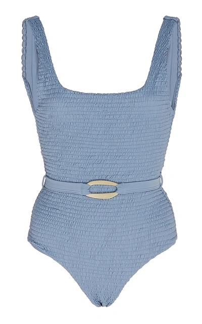 Shop Palm Maya Smocked Belted Swimsuit In Blue