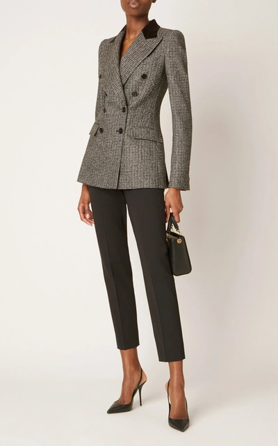 Shop Dolce & Gabbana Plaid Double-breasted Wool-blend Blazer In Grey