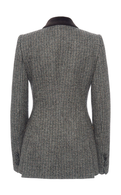 Shop Dolce & Gabbana Plaid Double-breasted Wool-blend Blazer In Grey