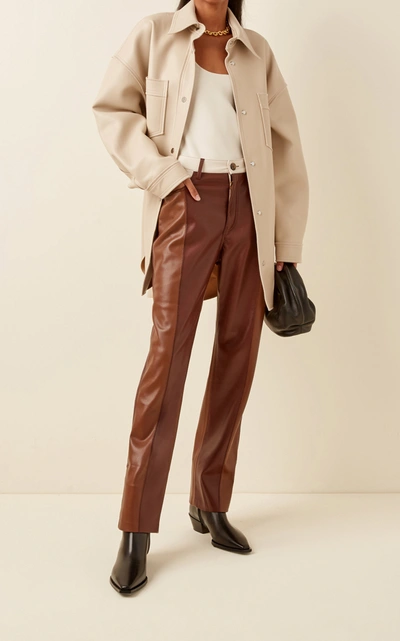 Shop Nanushka Vinni Color-block Vegan Leather Straight-leg Pants In Brown