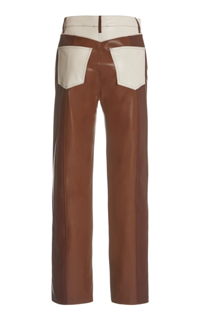 Shop Nanushka Vinni Color-block Vegan Leather Straight-leg Pants In Brown