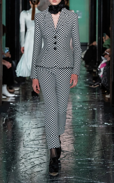 Shop Erdem Ernest Checkered Cotton-blend Jacket In Black/white