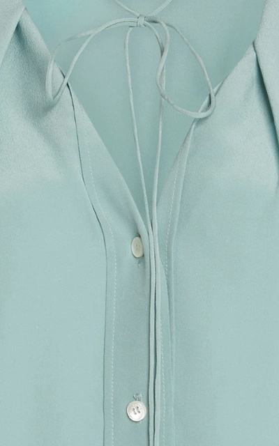 Shop Victoria Beckham Pleated V-neck Silk Blouse In Blue