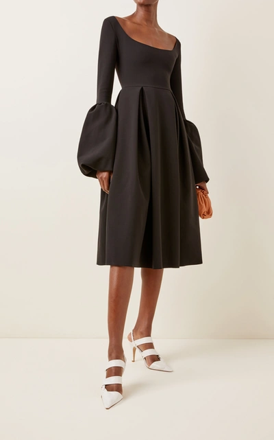 Shop A.w.a.k.e. Women's Bell-sleeve Bonded Crepe Midi Dress In Black