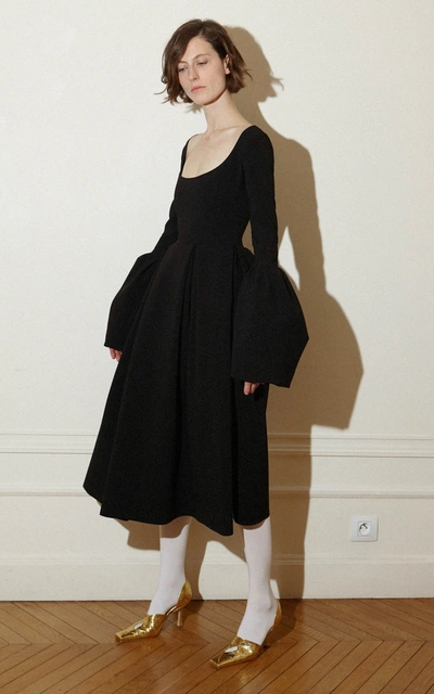 Shop A.w.a.k.e. Women's Bell-sleeve Bonded Crepe Midi Dress In Black