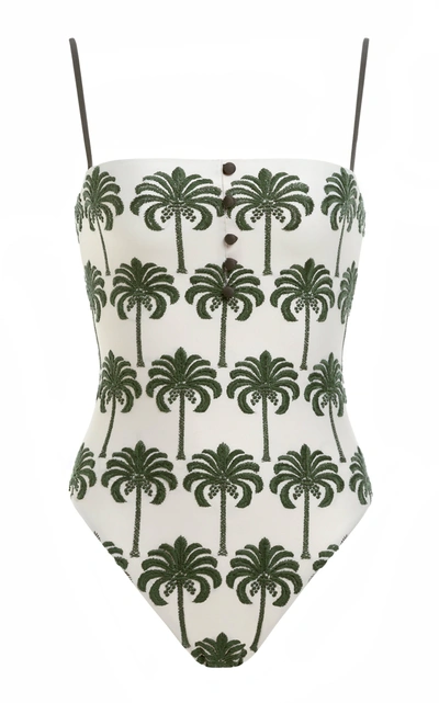 Shop Agua By Agua Bendita Women's Durazno Cocora-hand Embroidered One-piece Swimsuit In White