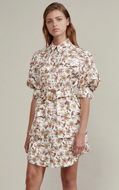 Shop Acler Willow Floral-print Belted Cotton Mini Dress
