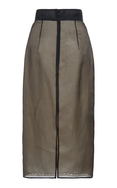 Shop Prada Embellished Organza Midi Skirt In Grey