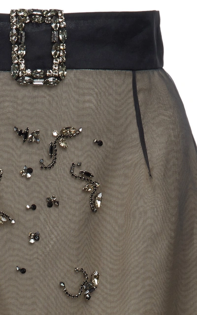 Shop Prada Embellished Organza Midi Skirt In Grey