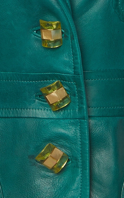 Shop Prada Embellished Leather Blazer In Green