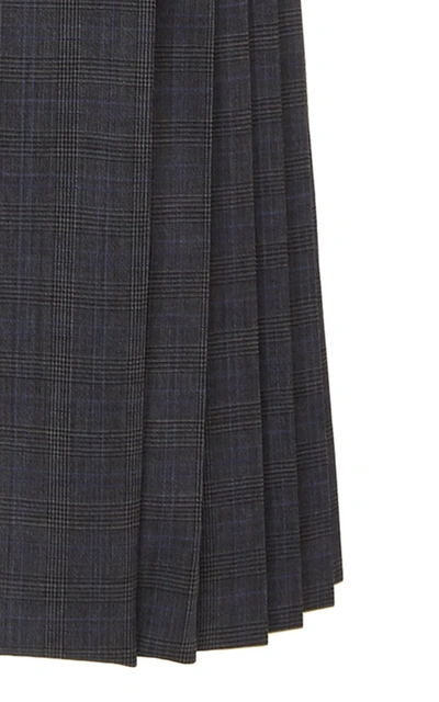 Shop Prada Pleated Checked Wide-leg Pants In Grey