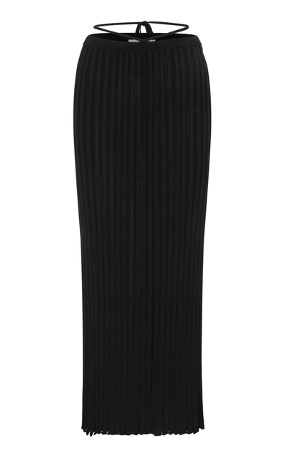 Shop Christopher Esber Women's Drawstring-detailed Ribbed-knit Maxi Skirt In Black,orange