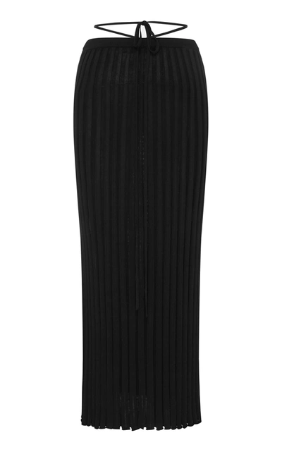 Shop Christopher Esber Women's Drawstring-detailed Ribbed-knit Maxi Skirt In Black,orange