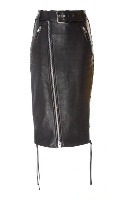 Shop Balenciaga Zip-detailed Leather Skirt In Black
