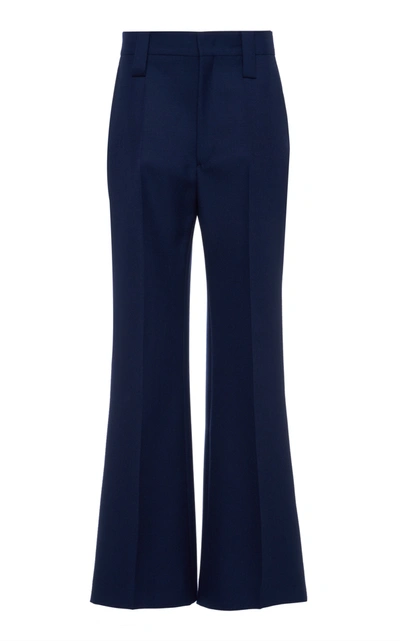 Shop Prada Women's High-rise Wide-leg Mohair Wool Pants In Brown,navy