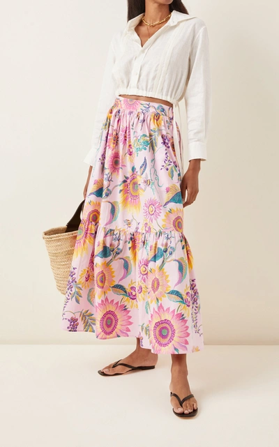 Shop Banjanan Juliette Printed Cotton Skirt In Pink