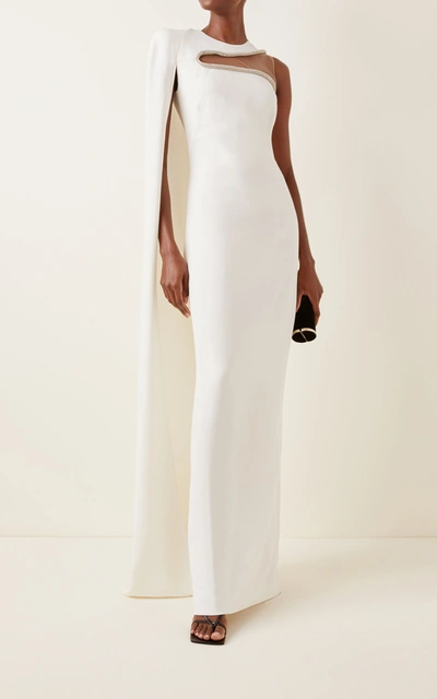 Shop Stella Mccartney Arlette Crystal-cutout Crepe Cape Gown In White