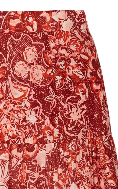 Shop Ulla Johnson Amalia Floral-print Cotton-blend Midi Skirt In Orange