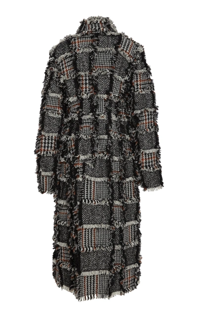 Shop Oscar De La Renta Paneled Fringed Tweed Coat In Black/white