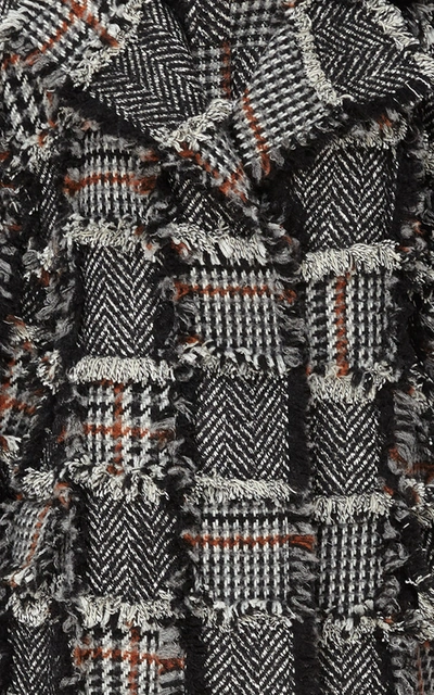 Shop Oscar De La Renta Paneled Fringed Tweed Coat In Black/white