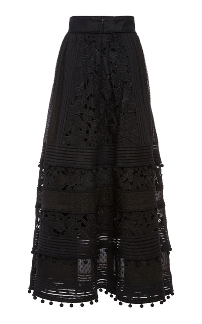 Shop Zimmermann Corsage Embellished Silk-linen Midi Skirt In Black