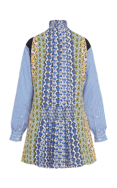 Shop Prada Smocked Printed Crepe Mini Dress