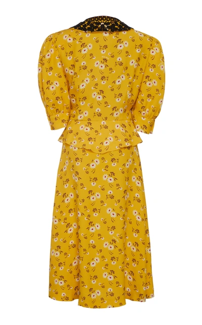 Miu Miu Daisy-print Lace-collar Dress In Yellow