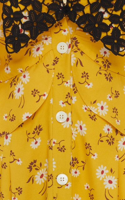 Miu Miu Daisy-print Lace-collar Dress In Yellow