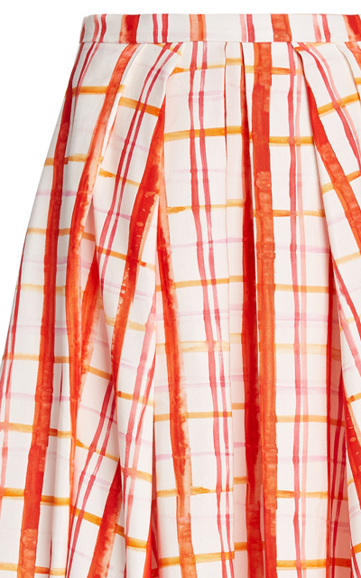 Shop Rosie Assoulin Pleated Plaid Cotton-blend Midi Skirt