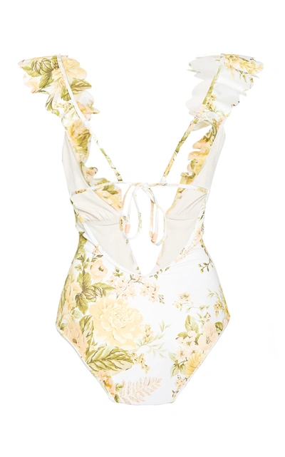 Shop Zimmermann Amelie Ruffled Floral One-piece Swimsuit