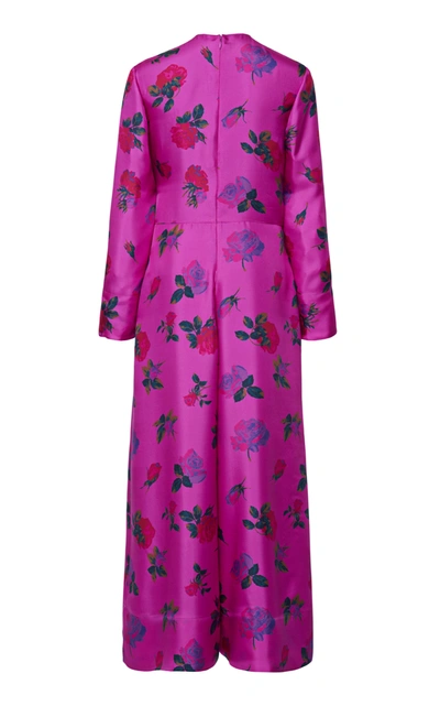 Shop Valentino Pussy-bow Floral Silk Jumpsuit