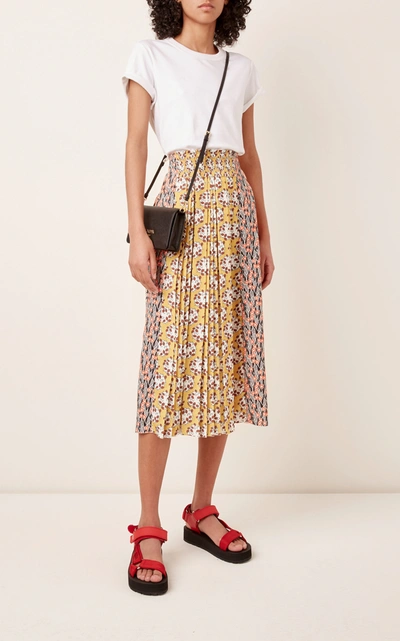 Shop Prada Women's Printed Pleated Satin Midi Skirt