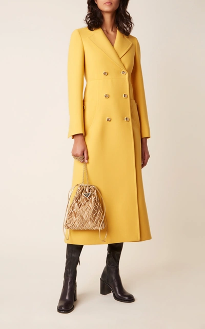 Shop Prada Double-breasted Wool Coat In Yellow